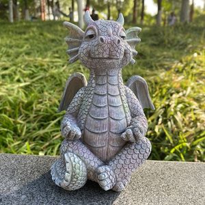 Garden Statue Resin Crafts mignon Méditation Dragon en plein air Courté de maison décoration