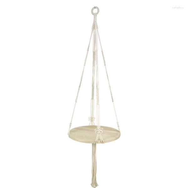 Suministros de jardín, macramé para plantas, colgador con placa redonda de madera, bandeja, macramé colgante con borlas, estante K0AB