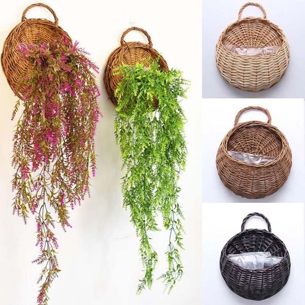 Fournitures de jardin Autres 1pcs Tenture murale en osier naturel tissé panier de fleurs planteur vase en rotin décoration de la maison conteneur de stockage