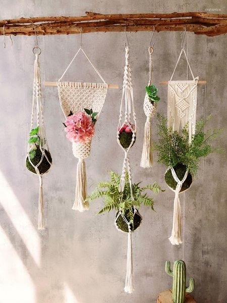 Suministros de jardín, otras cestas colgantes, soporte para plantas hecho a mano, macramé, maceta, colgador de red para decoración de pared, maceta