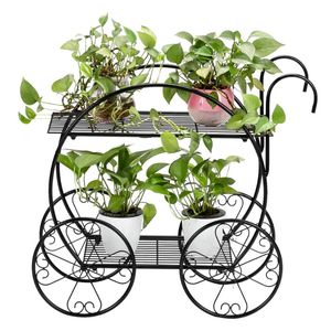 Fournitures de jardin autre métal 2 couches plante support chariot étagère antirouille intérieur extérieur en pot porte-fleur conteneur