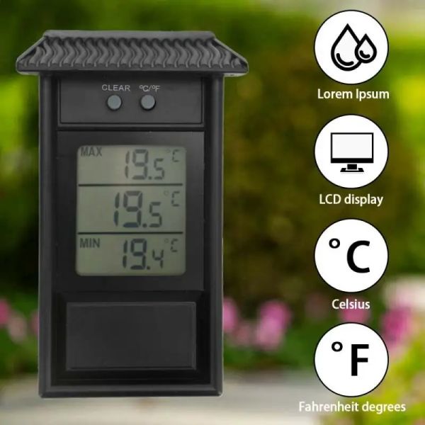 Thermomètre étanche du jardin Max Min Fenêtre extérieure Réfrigérateur de température de serre du mètre Grochet Hole -20 ~ 50c C / F Interrupteur