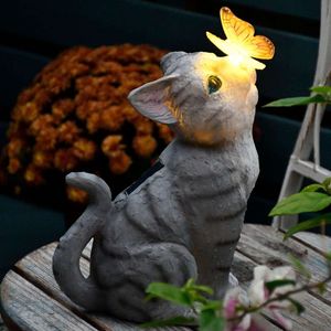 Gardenfans Cat Decoration Garden, statue d'énergie solaire extérieure avec des lumières LED, adaptées à la décoration Holloween dans les cours, les pelouses et les cours