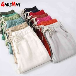 Pantalones de lino de algodón Garemay para mujer Pantalones sueltos Casual Color sólido Harem Plus Size 's Summer 210915