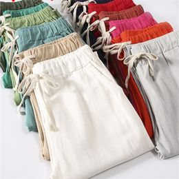 Pantalones de lino de algodón de Garemay para mujeres pantalones sueltos casuales de color sólido para mujeres pantalones de harem verano 220812