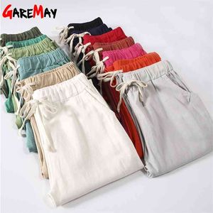 Garemay Cotton Linnen Broek voor Dames Broek Losse Casual Solid Color Harem Plus Size 's Zomer 210925