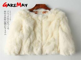 Garemay Real Rabbit Fur Veste pour femmes à manches longues et à la taille des femmes 039 manteau court manteaux en peluche chaude 2109285592195