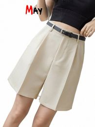 Garemay Short d'été blanc pour femmes jambes larges taille haute noir lâche style coréen vintage femmes longueur au genou shorts o11K #