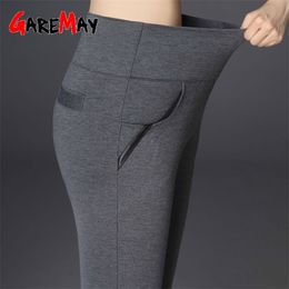 GareMay Femmes Stretch crayon pantalon décontracté taille haute noir leggings élastique d'âge moyen mère pantalon femme grande taille 5XL 210925