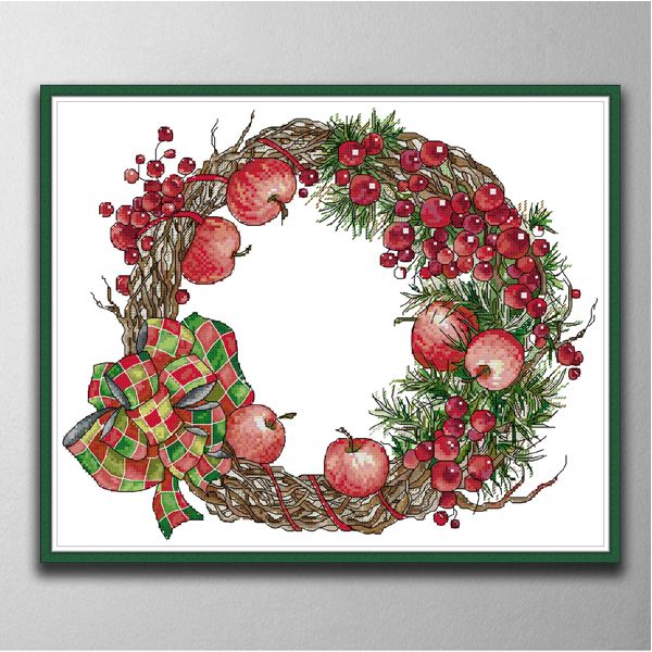 Guirlande-Noël Apple peintures de décoration intérieure, outils artisanaux de point de croix faits à la main, ensembles de broderie, impression comptée sur toile DMC 14CT / 11CT