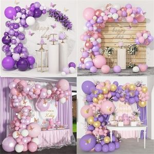 Garland Rose Gold Balloon Arch Kit Metal Pink Purple Globos Globos de cumpleaños Decoración del banquete de boda 220524