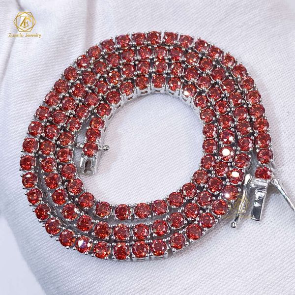 Garnet Red Tennis Chain Bling Hiphop Bijoux Iced Out VVS Collier de diamant Moisanite 3 mm 4 mm 5 mm 6,5 mm 1 Carat Colore