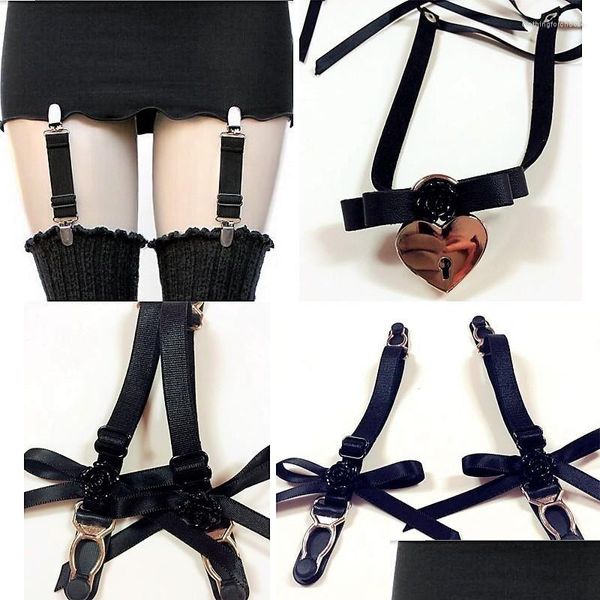 Ligas 1 Lote 10 Par Moda Sexy Cinturón Harajuku Hecho a mano Punk Rock Clip de metal Pierna elástica Bowknot Medias Tirante Entrega de la gota Dhm5H