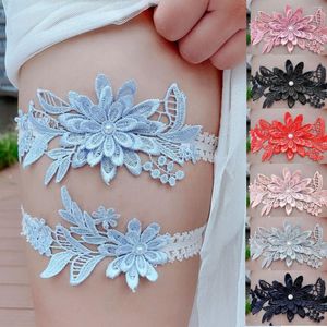 Garters 2 PCS Robe de mariée Décoration de la mariée Garter Sexy Lace Femme Femmes CHIGHS PEARL BLUE RING BAS