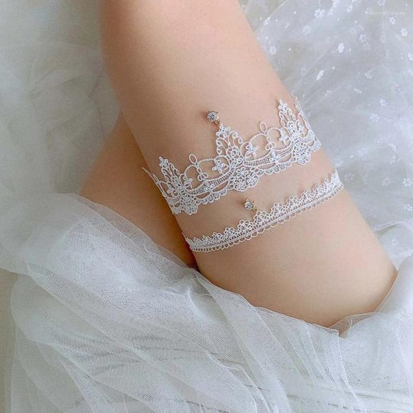 Jarretières 2 pièces bas blancs jarretière de mariée accessoires de jambe ceinture de mariage mode strass pendentif Miss