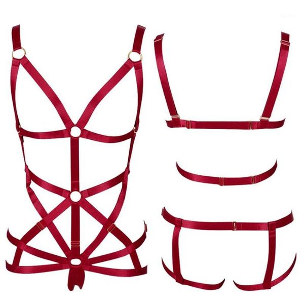 Jarretières Corps Harnais Soutien-Gorge Pour Femmes Full Bondage Strappy Tops Évider Sexy Lingerie Ensemble Plus La Taille Élastique Ajuster Goth Club Dance280S