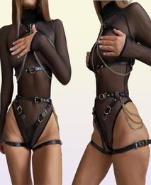 Gardens Fashion Faux Leather Harness Karrter riem sexy vrouwen opslaan Suars body bondage heup kooi taille metalen ketens zwaard8480088