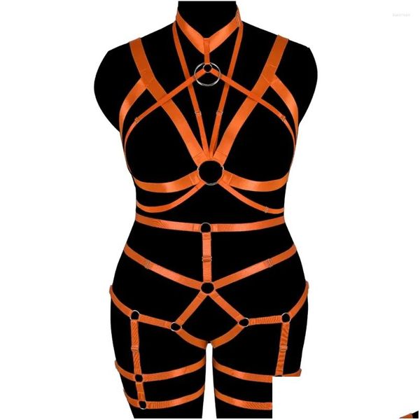 Ligas Ropa interior gótica para mujer Sujetador Tallas grandes Arnés erótico Bondage Y Lencería Punk Body Strap Set Goth Chest Stocking Garter Drop De Otdex