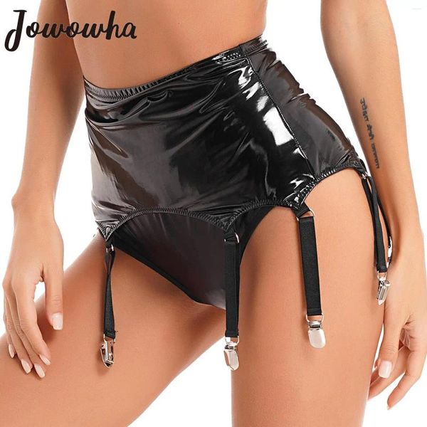 Ligas de cintura alta de charol Sexy con Clips de Metal, ropa de fiesta para discoteca, lencería, liguero para medias, tirantes para mujer