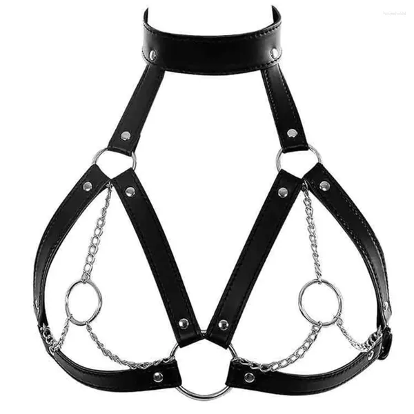 Ligas de cuero Sexy para mujer, arnés, sujetador, cadena, Bondage en el pecho, ropa interior de mujer, tirantes, lencería, cinturón fetiche, accesorio gótico