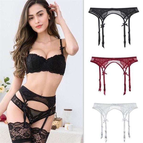 Ligas Sexy mujer encaje negro blanco rojo marca liga tentación ultrafina seda femenina medias liguero cinturón boda Belts320n