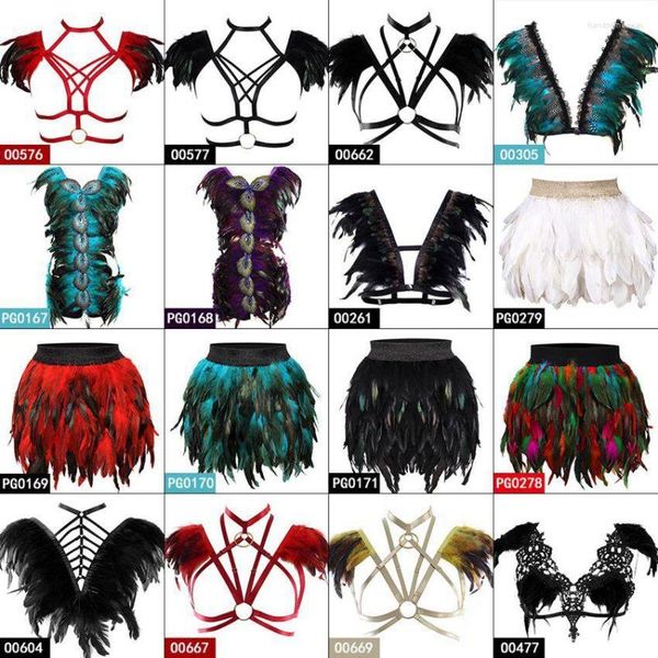 Jarretelles plumes blanches jupe taille haute harnais Burning Man Festival Rave femmes corps soutien-gorge à bretelles Pastel Goth Art vêtements ajuster