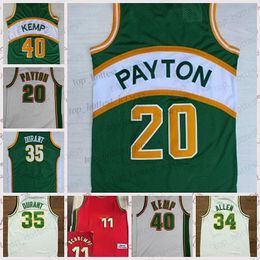 Gary 20 Payton Cosido Vintage Kevin 35 Durant Seattle Camisetas de baloncesto Shawn 40 Kemp Ray 34 Allen Verde Amarillo Rojo Retro Cosido Jersey Barato