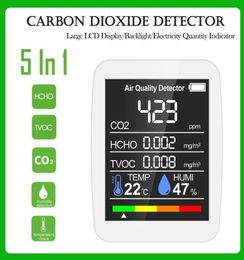 Analyseurs de gaz 5 dans 1 Moniteur de qualité d'air Capteur de carbone CO2 Metter avec TVOC Formaldéhyde Température Humidité Displaygas2686241