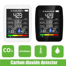 Analyseurs de gaz Multifonctionnel 5 en 1 CO2 Testeur de dioxyde de carbone Numérique Qualité de l'air TVOC Capteur Compteur Température Humidité Moniteur Analyseur