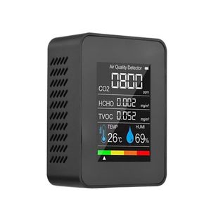 Analyseurs de gaz Portable Quality Monitor Indoor CO2 détecteur 5 dans 1 formaldéhyde hcho tvoc testeur LCD Température Humidité1099639