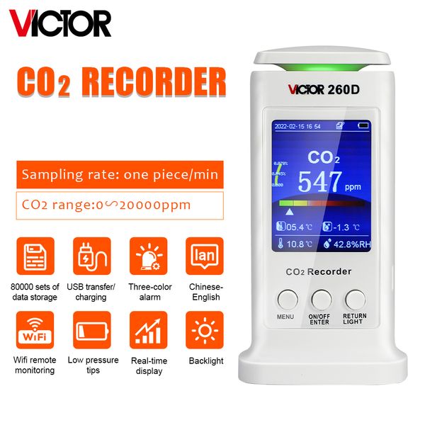 Analizadores de gas VICTOR 260D Recodificador de CO2 con transferencia USB Aplicaciones multiescena Biblioteca Centro comercial Hospital Invernadero Familia Escuela