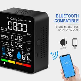 Analyseurs de gaz avec Bluetooth 5 en 1, compteur de CO2, testeur numérique de température et d'humidité, détecteur de dioxyde de carbone TVOC HCHO, moniteur de qualité de l'air