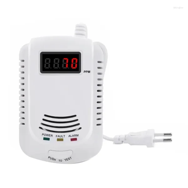 Detector de gas Sensor de alarma Metano Propano Fuga de plástico blanco LCD Seguridad Enchufe de la UE