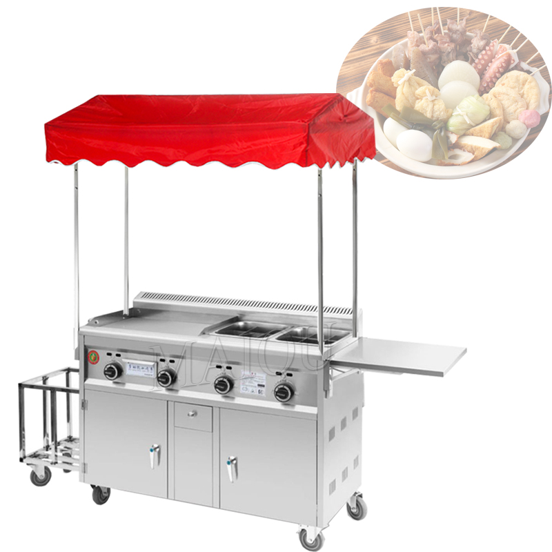 Gas Griddle Fryer Machine Multi-Function Cart Commercial Snack Cart Stall