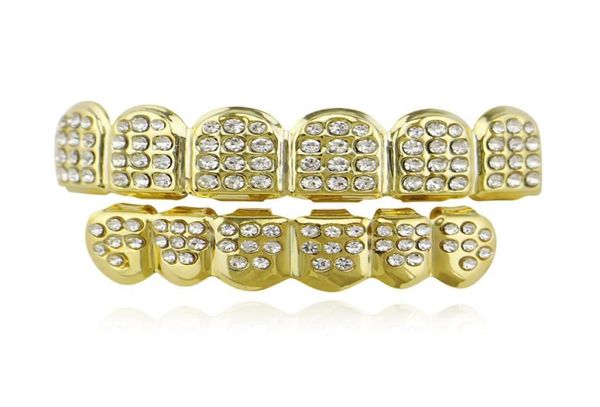 parrillas de gas al aire libre Grillz Dental Body Jewelrygold Hip Hop Iced Out Cz Diamonds Top Sier Hiphop Jewelry Gold Teeth Rhinestone TopB8583677