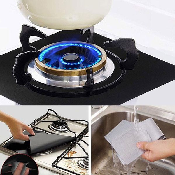 Protecteurs de cuisinière à gaz réutilisables couvertures de brûleur de cuisinière à gaz tapis de cuisine protecteur de cuisinière à gaz tampon de nettoyage couverture de doublure 4 pièces/ensemble