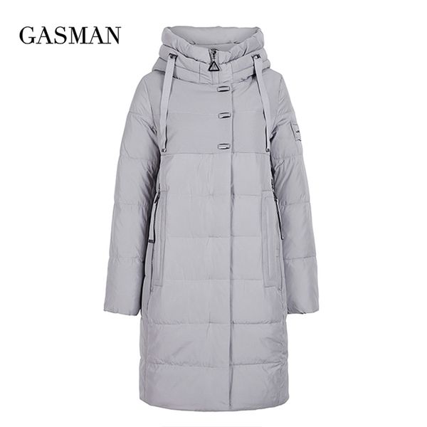 GASMAN Long Gris Fermeture Éclair Veste D'hiver Femmes Chaud Épais Parka Doudoune Femme Manteau À Capuche Femmes Vêtements Patchwork Manteau 17616 201217