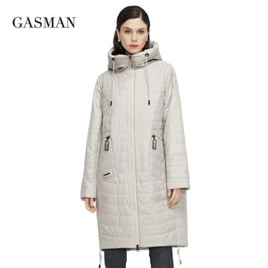 GASMAN Printemps Automne Veste Femmes Mode Casual Long Parka Manteau Rembourré Femme Stand-Up Collier À Capuchon Dames Vestes 81858 210923