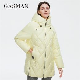 GASMAN Colección de chaquetas de invierno Moda Sólido Cuello alto Abrigo de mujer Elegancia de gran tamaño Chaquetas con capucha para mujer 8198 211028