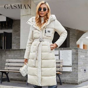 GASMAN Veste femme Long manteau d'hiver mode élégant pour femme marque Poche zippée Parka chaude avec ceinture Doudounes 8189 211216