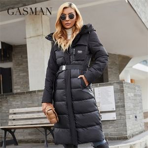 GASMAN Women s jacket long Fashion Grace women winter down jackets Zipper pocket with belt parka high quality outwear 8189 220819