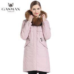 Gasman Womens Jacket Parka Hooded Warm Winter Down jas Vrouwen roze modejas vrouwelijke bont kraag elegante lange jas 1821 201027