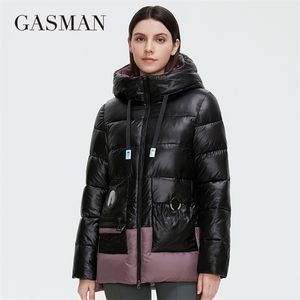 GASMAN femmes vestes d'hiver court col montant à capuche doudoune femme mode couture couleur poche Parkas 81058 211013