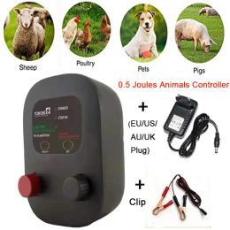 Gates Clôture Électrique 0,5 Joules Électrificateur Portable pour Ferme Moutons Volaille Bétail 2 Modes AC Aadpter 8 * Batteries Contrôleur d'animaux