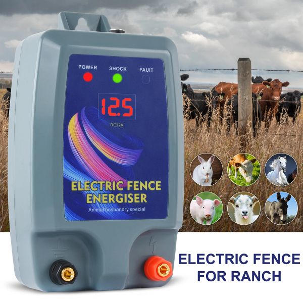 Gates Electric Fence for Animal 12V Pulse Electric Fence Energizer 10 km Panneau d'affichage numérique Farm Fence Isolateurs Tools