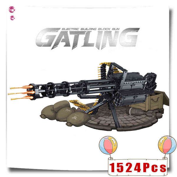 Gatling Rifle de francotirador Armas militares MOC Bloques de construcción Ladrillos Ametralladoras Juguetes eléctricos Regalos para niños Niños Novio Y220214