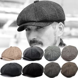 Gatsby bérets plats chapeaux hommes Vintage sboy casquettes Gorras rayé chevrons sauvage octogone britannique chapeau de rue 240229