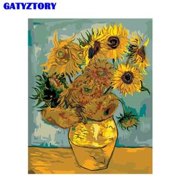 Gatyztory Frameless Van Gogh Sunflower Diy Painting by Numbers Wall Acryl Paint op canvas kalligrafie voor woonkamer LJ200908