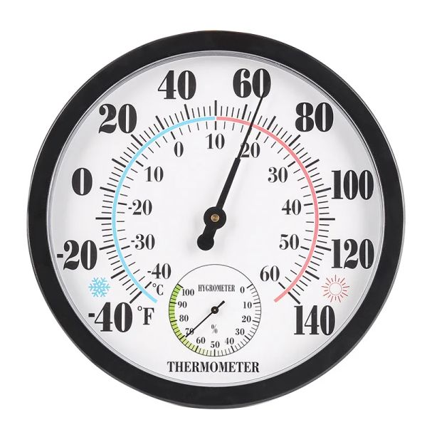 Gauges 25 cm Thermomètre Hygromètre mural Horloge en acier inoxydable Sauna extérieur à température ambiante Humidité Testeur Monteur