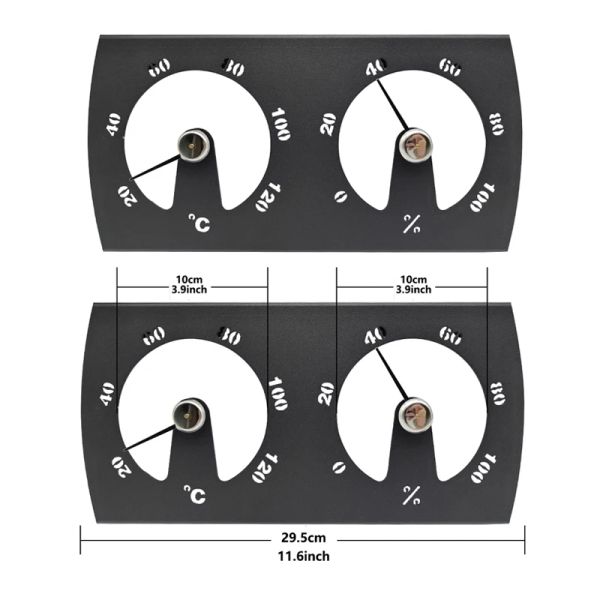 Medidores Termómetro higrómetro de aleación de aluminio, herramienta de cocina, reloj de pared Accesorios para sala de sauna Aluminio de metal hueco en blanco y negro